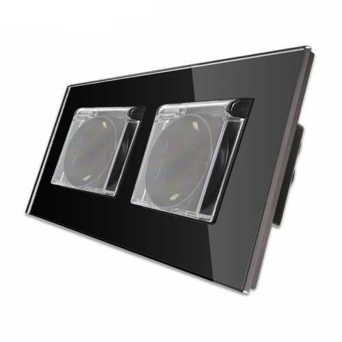 PRIZA DUBLĂ SCHUKO CU CAPAC M1 2 DOZE, CU RAMA DIN STICLA